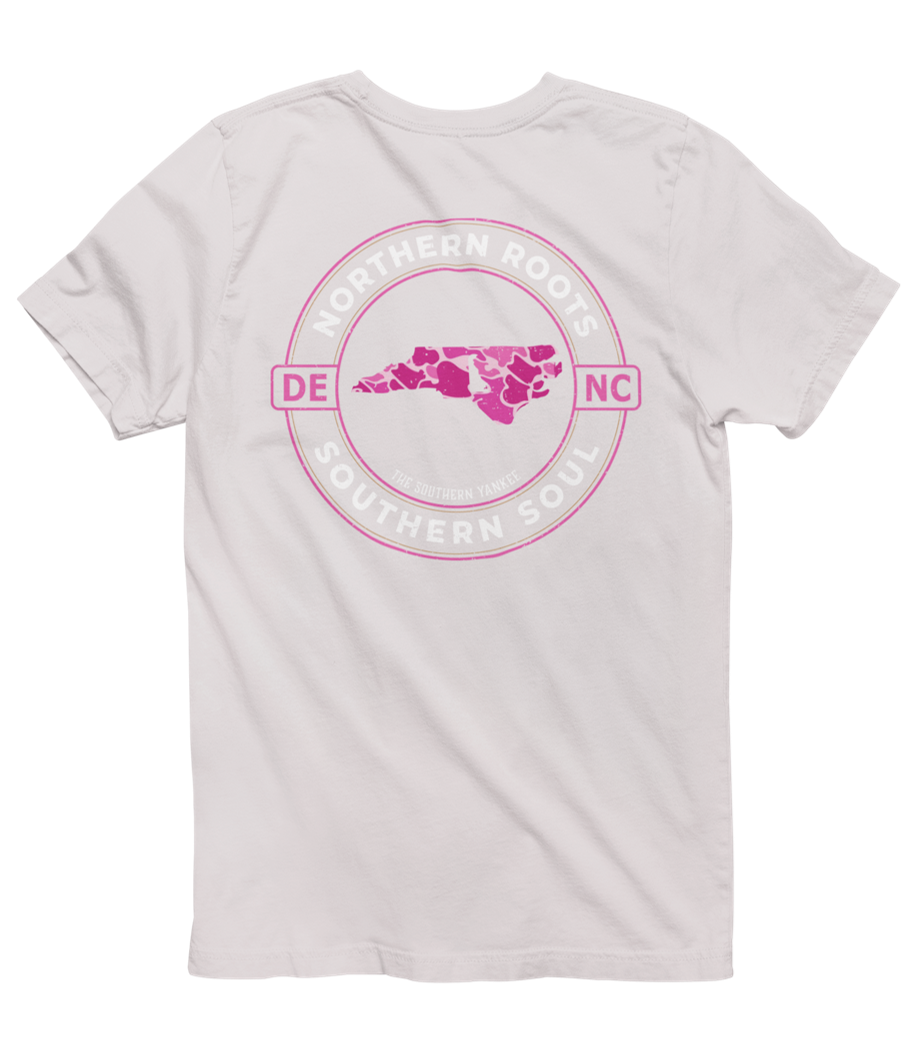 North Carolina with Delaware Roots Pink Camo Tee
