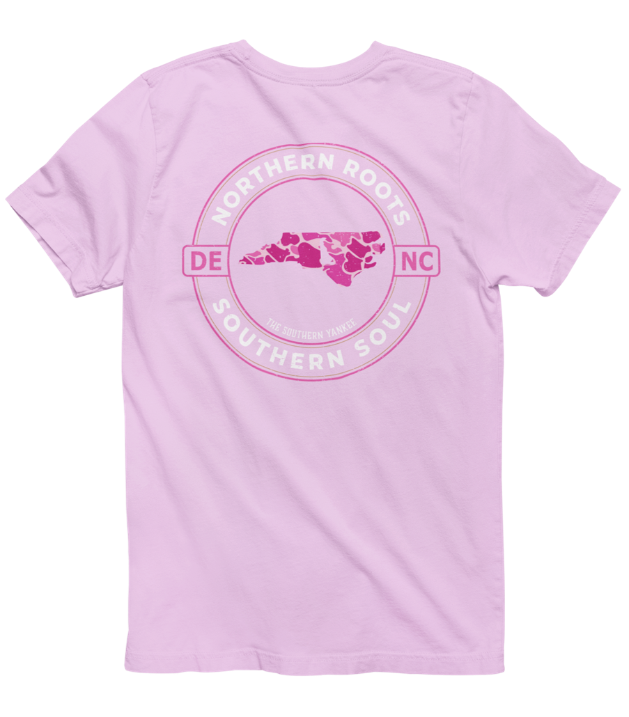 North Carolina with Delaware Roots Pink Camo Tee