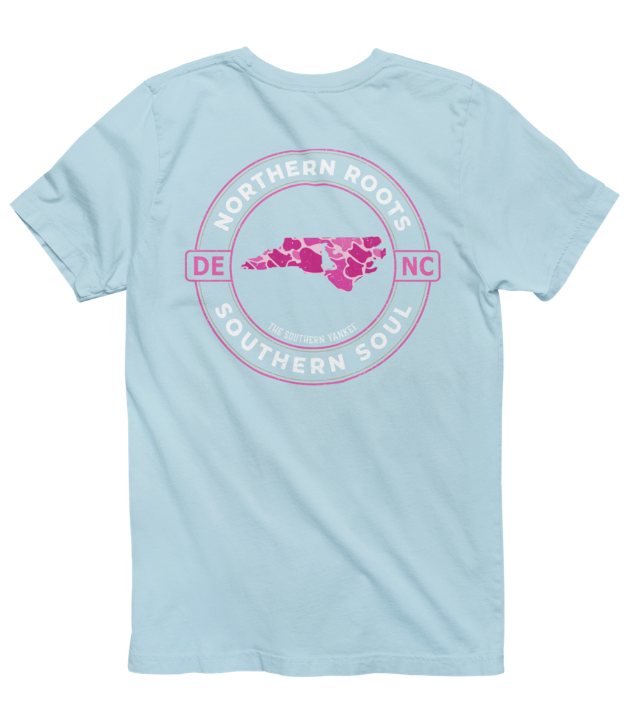 North Carolina with Delaware Roots Pink Camo Tee