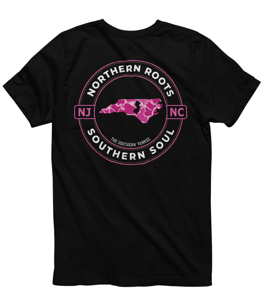 North Carolina with New Jersey Roots Pink Camo Tee