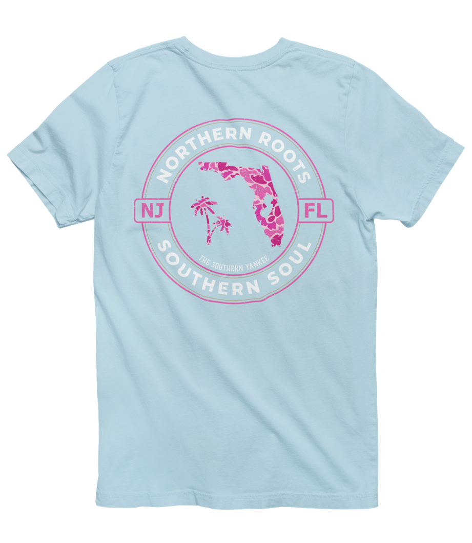Florida with New Jersey Roots Pink Camo Tee