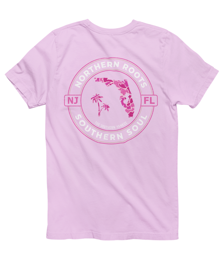 Florida with New Jersey Roots Pink Camo Tee
