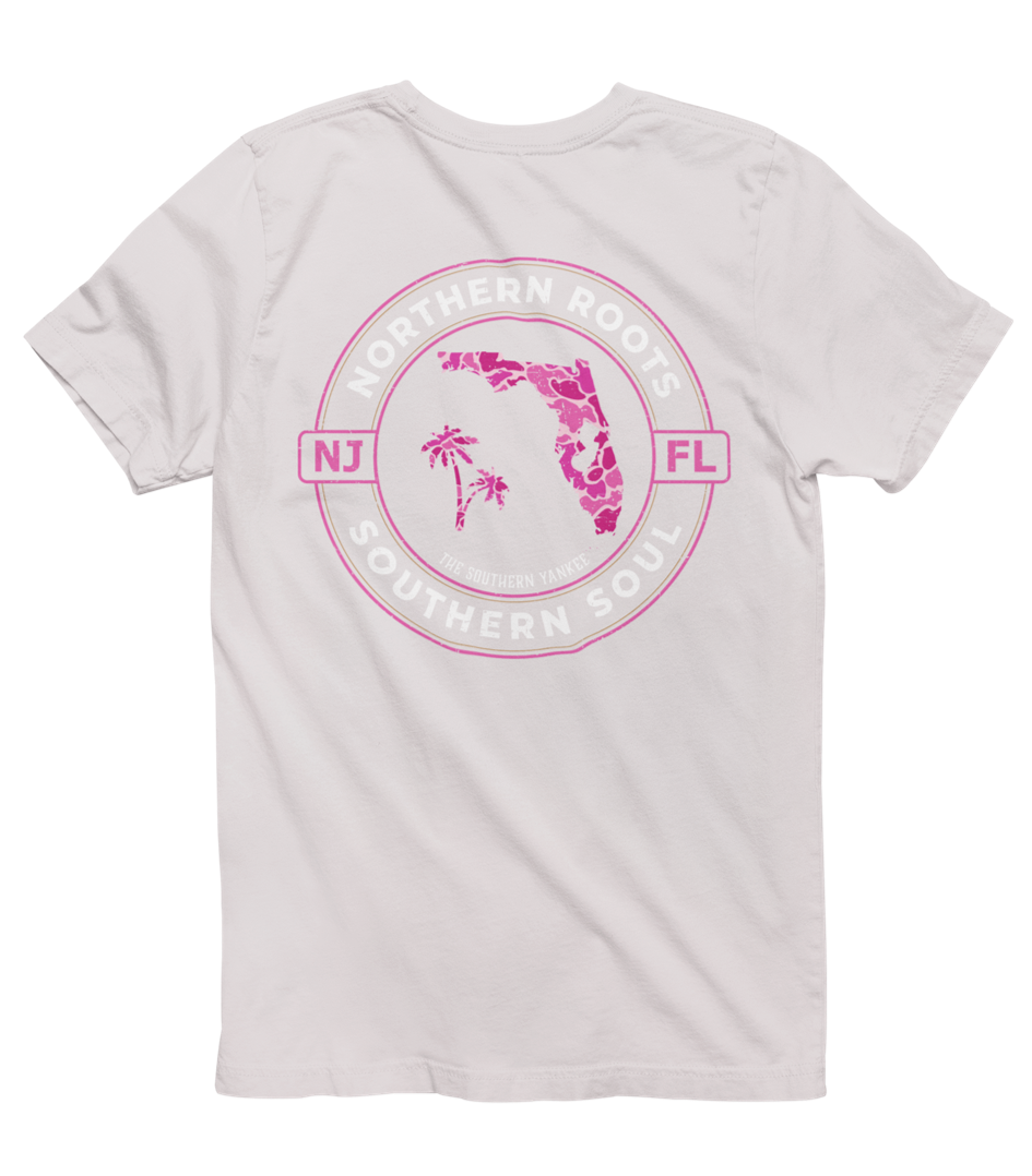 Florida with New Jersey Roots Pink Camo Tee