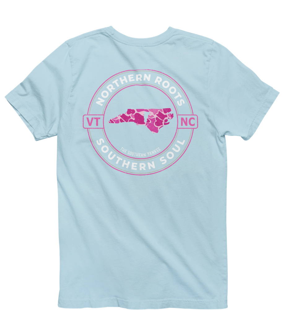 North Carolina with Vermont Roots Pink Camo Tee