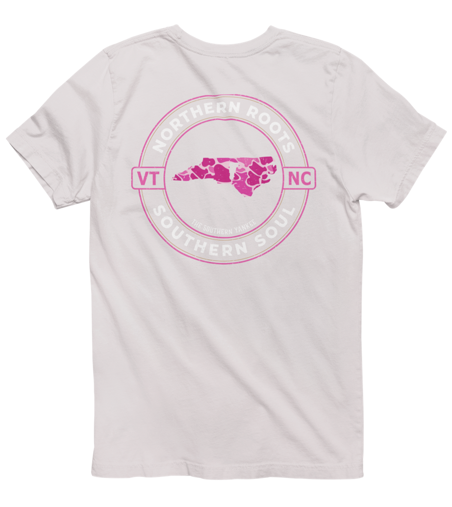North Carolina with Vermont Roots Pink Camo Tee