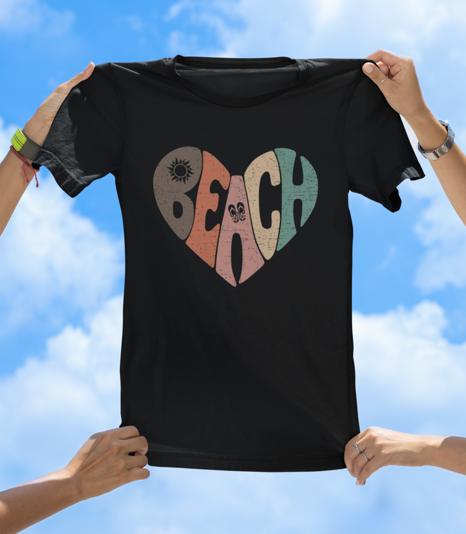 Beach Heart T-Shirt | Retro Sunset Beach Vibes Tee
