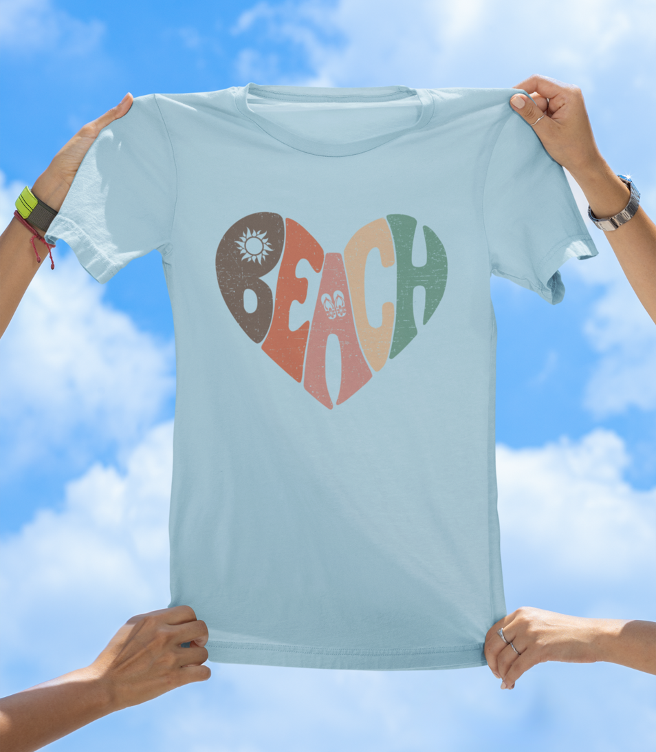 Beach Heart T-Shirt | Retro Sunset Beach Vibes Tee