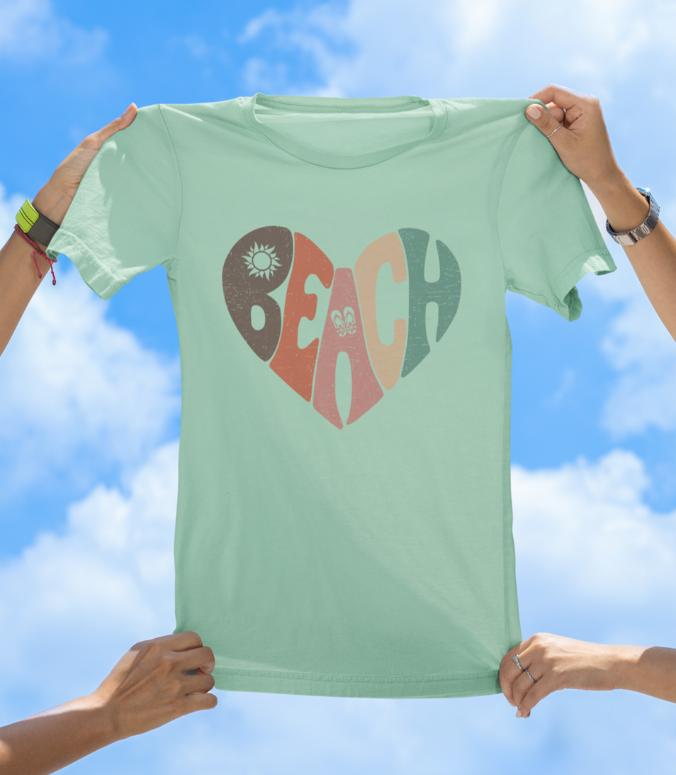Beach Heart T-Shirt | Retro Sunset Beach Vibes Tee