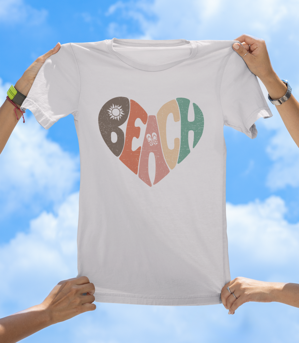 Beach Heart T-Shirt | Retro Sunset Beach Vibes Tee
