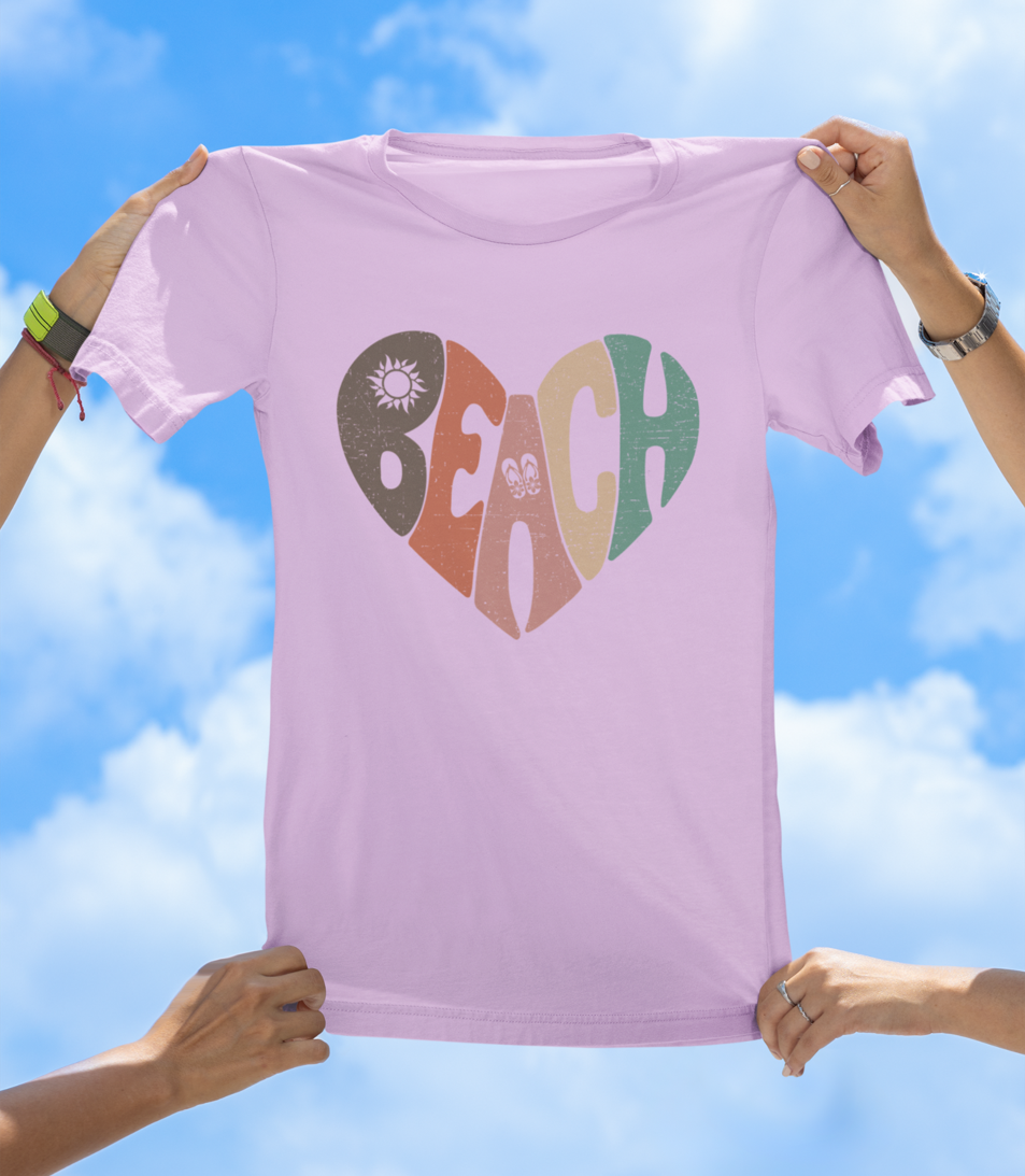Beach Heart T-Shirt | Retro Sunset Beach Vibes Tee