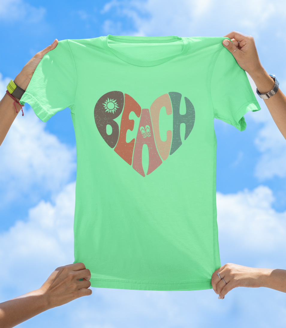 Beach Heart T-Shirt | Retro Sunset Beach Vibes Tee