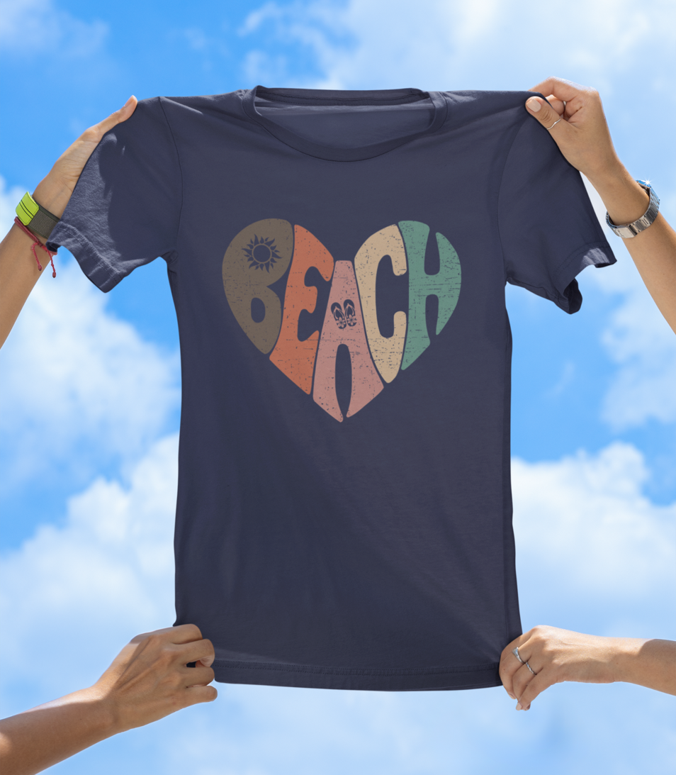 Beach Heart T-Shirt | Retro Sunset Beach Vibes Tee