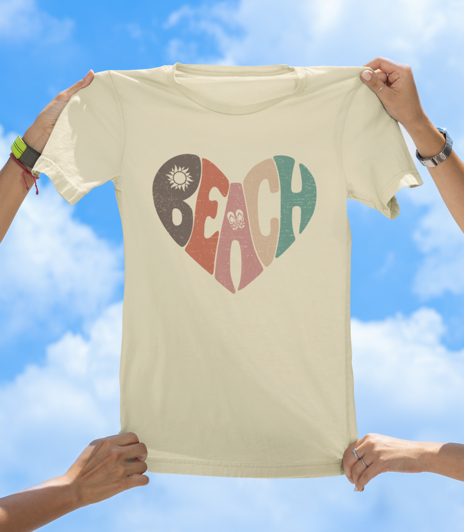Beach Heart T-Shirt | Retro Sunset Beach Vibes Tee