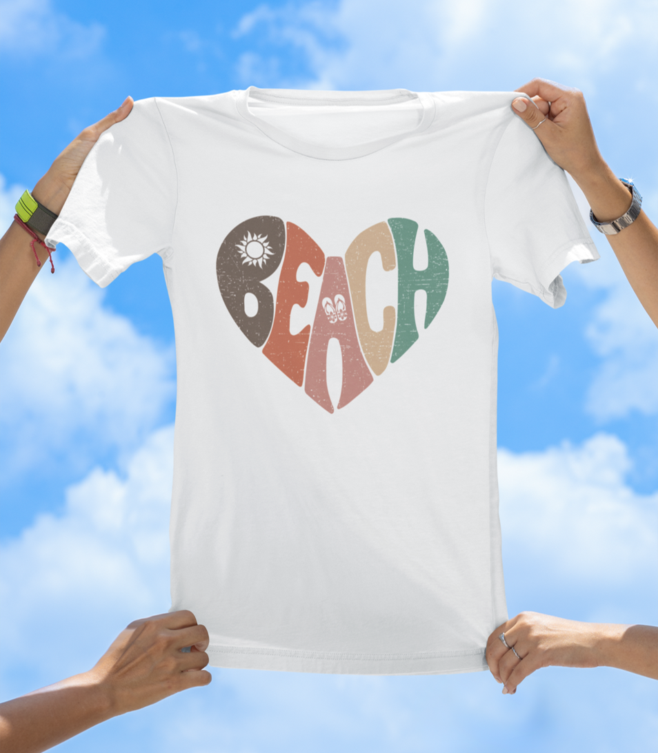 Beach Heart T-Shirt | Retro Sunset Beach Vibes Tee