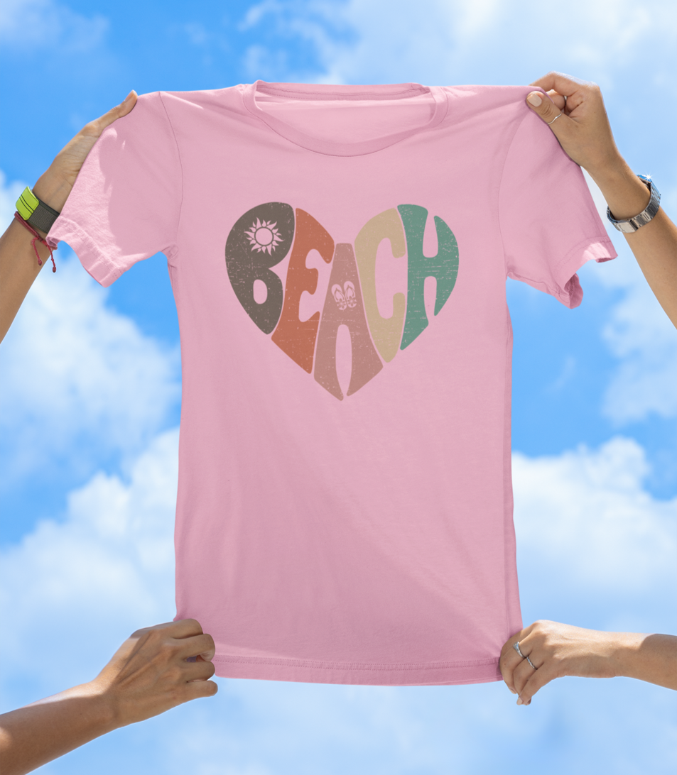 Beach Heart T-Shirt | Retro Sunset Beach Vibes Tee