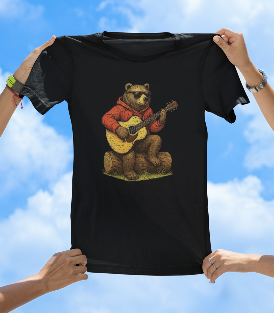 Bear Playing Guitar T-Shirt | Cool Hand-Drawn Animal Music Tee - The Southern Yankee