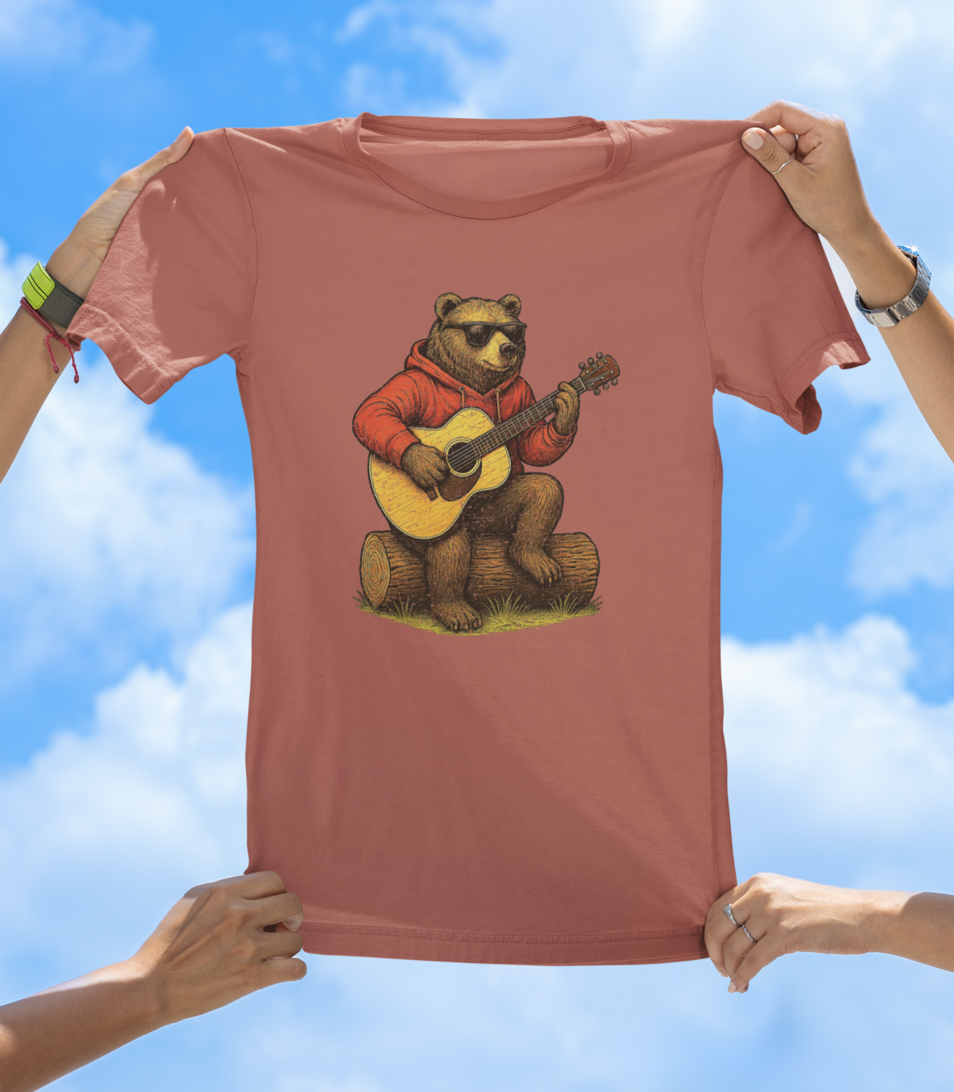Bear Playing Guitar T-Shirt | Cool Hand-Drawn Animal Music Tee - The Southern Yankee