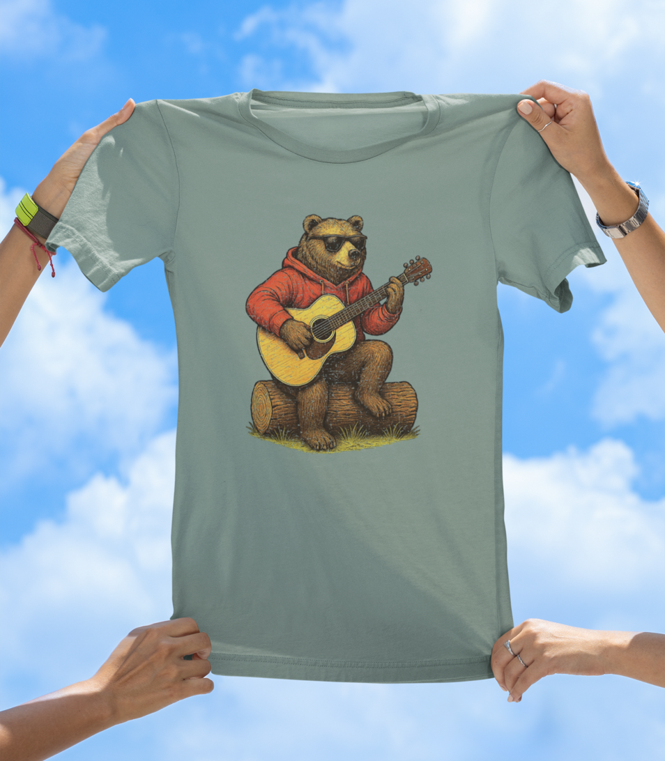 Bear Playing Guitar T-Shirt | Cool Hand-Drawn Animal Music Tee - The Southern Yankee