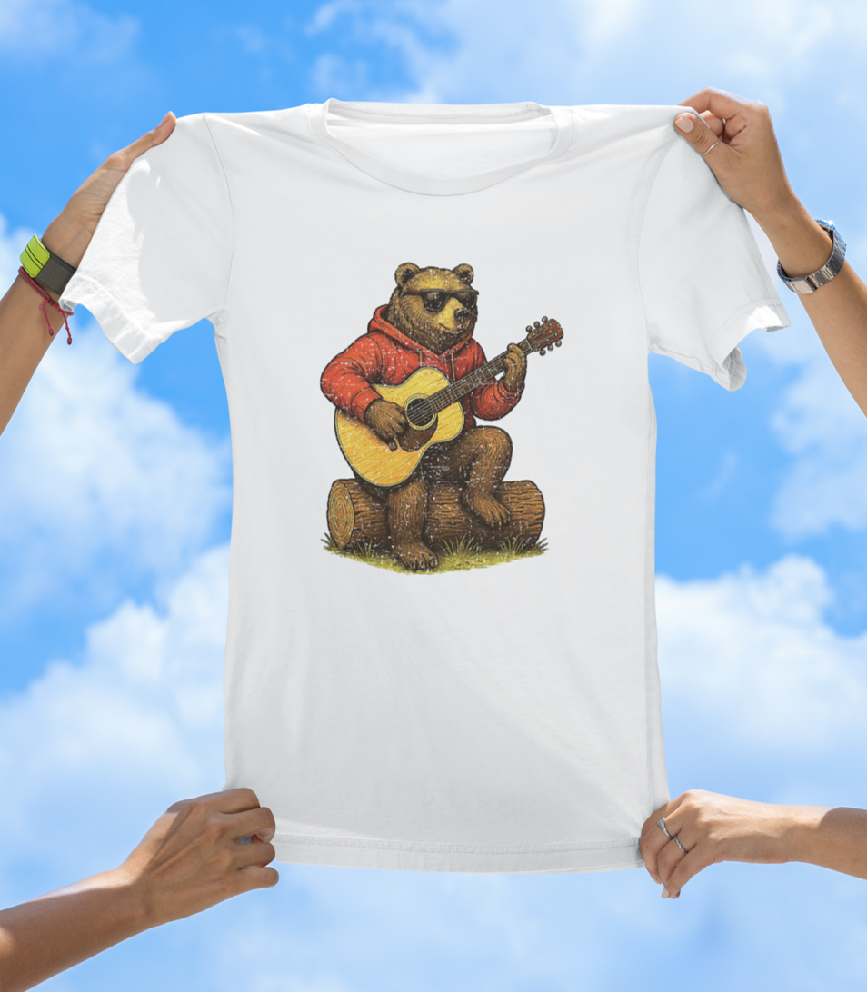 Bear Playing Guitar T-Shirt | Cool Hand-Drawn Animal Music Tee - The Southern Yankee