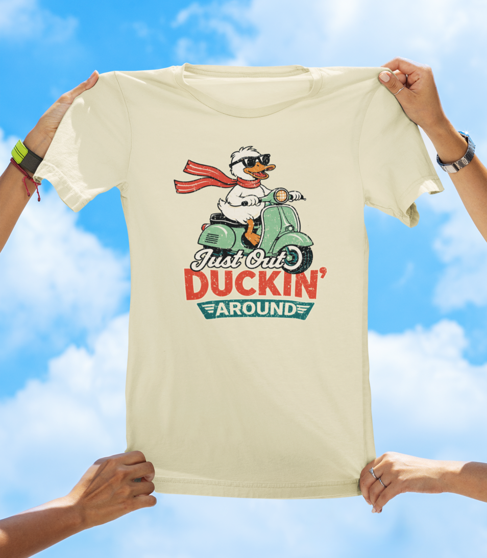 Just Out Duckin’ Around T-Shirt – Funny Duck Scooter Graphic Tee