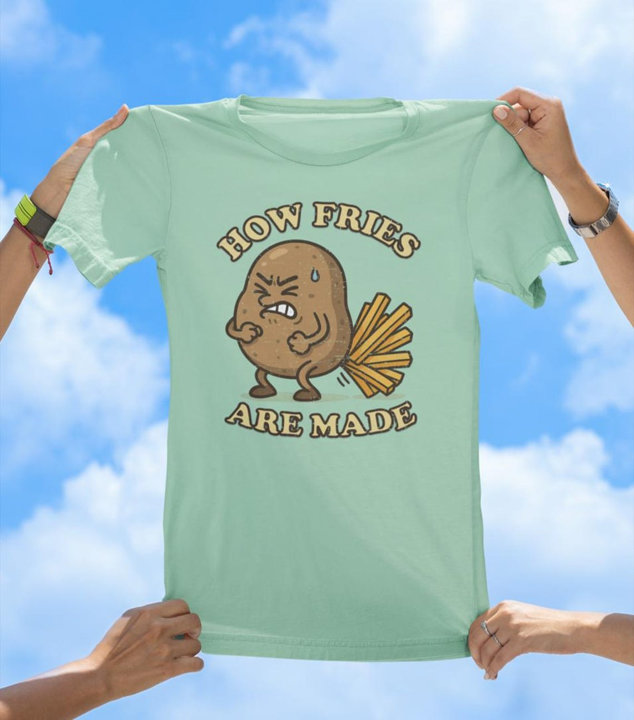 How Fries Are Made T-Shirt | Funny Potato Cartoon Tee