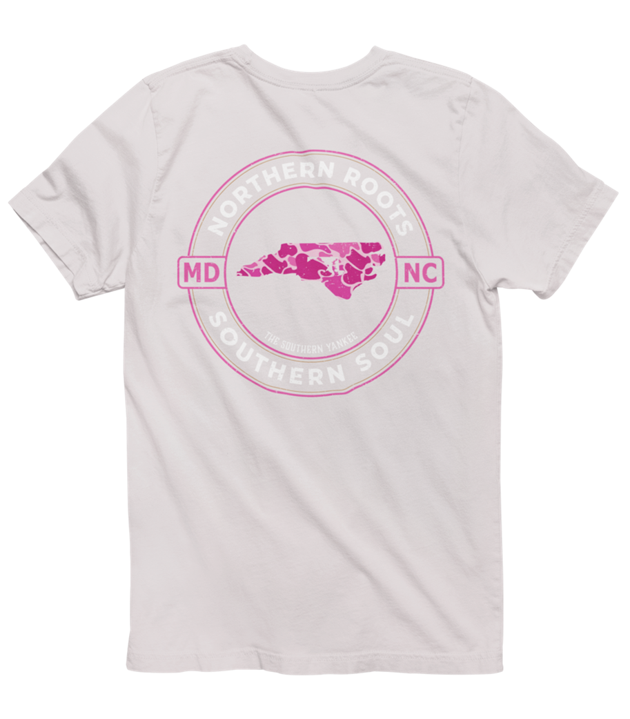 North Carolina with Maryland Roots Pink Camo Tee
