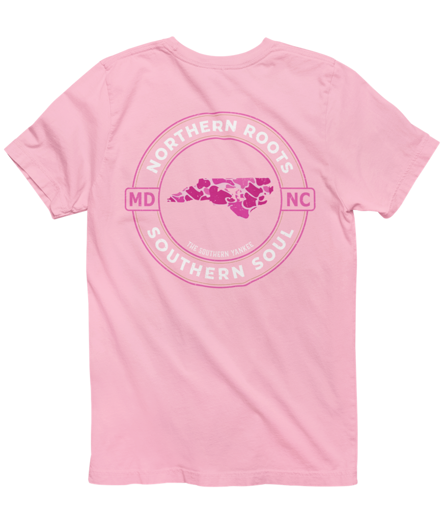North Carolina with Maryland Roots Pink Camo Tee