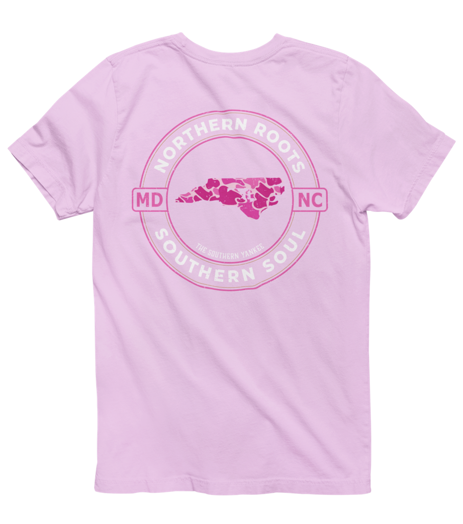North Carolina with Maryland Roots Pink Camo Tee