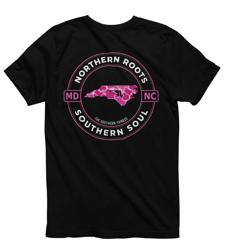 North Carolina with Maryland Roots Pink Camo Tee