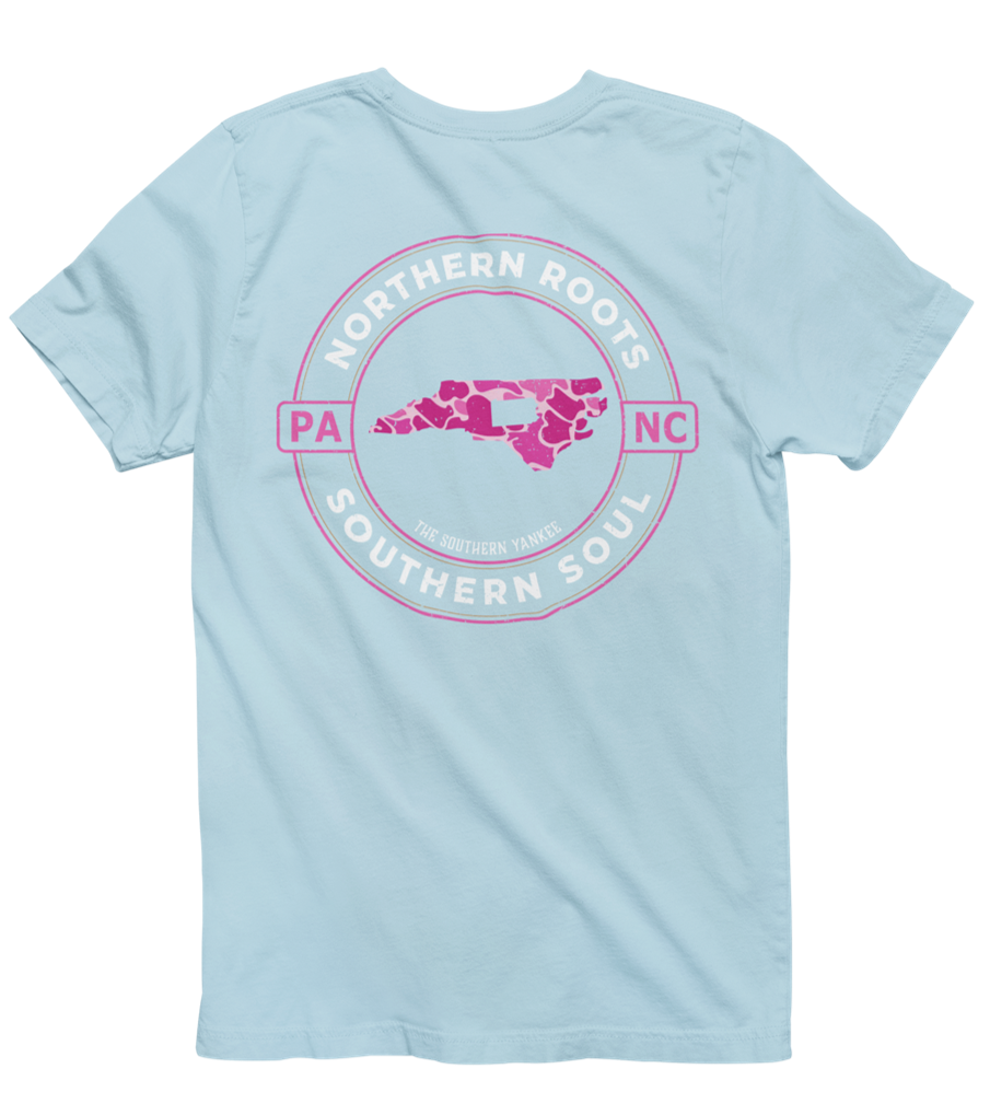 North Carolina with Pennsylvania Roots Pink Camo Tee