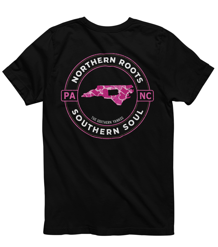 North Carolina with Pennsylvania Roots Pink Camo Tee
