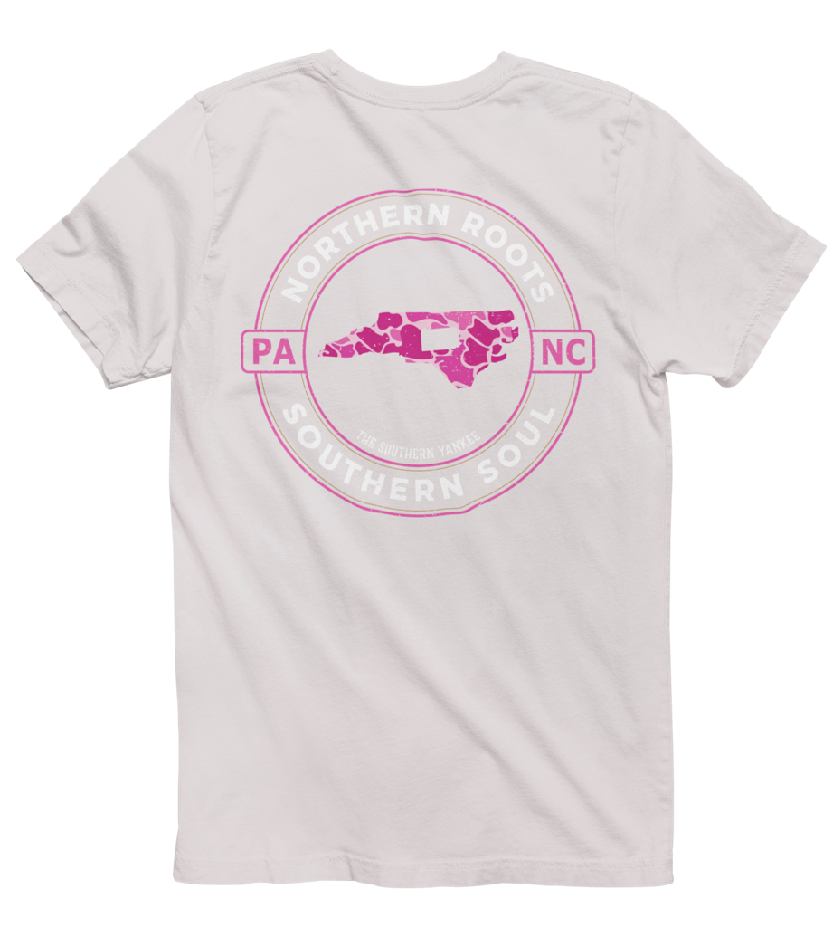 North Carolina with Pennsylvania Roots Pink Camo Tee