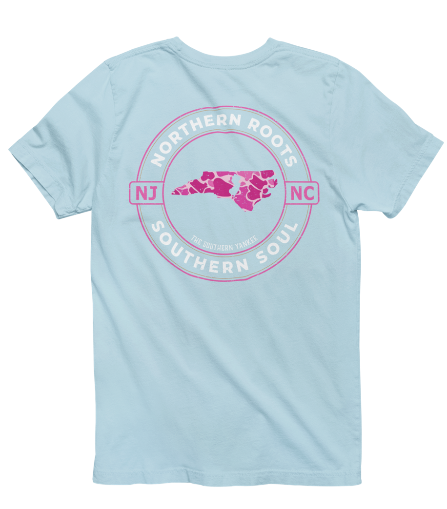 North Carolina with New Jersey Roots Pink Camo Tee