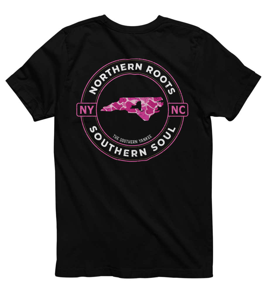 North Carolina with New York Roots Pink Camo Tee - The Southern Yankee