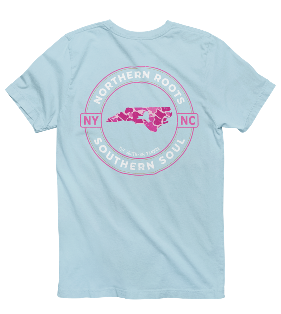 North Carolina with New York Roots Pink Camo Tee - The Southern Yankee