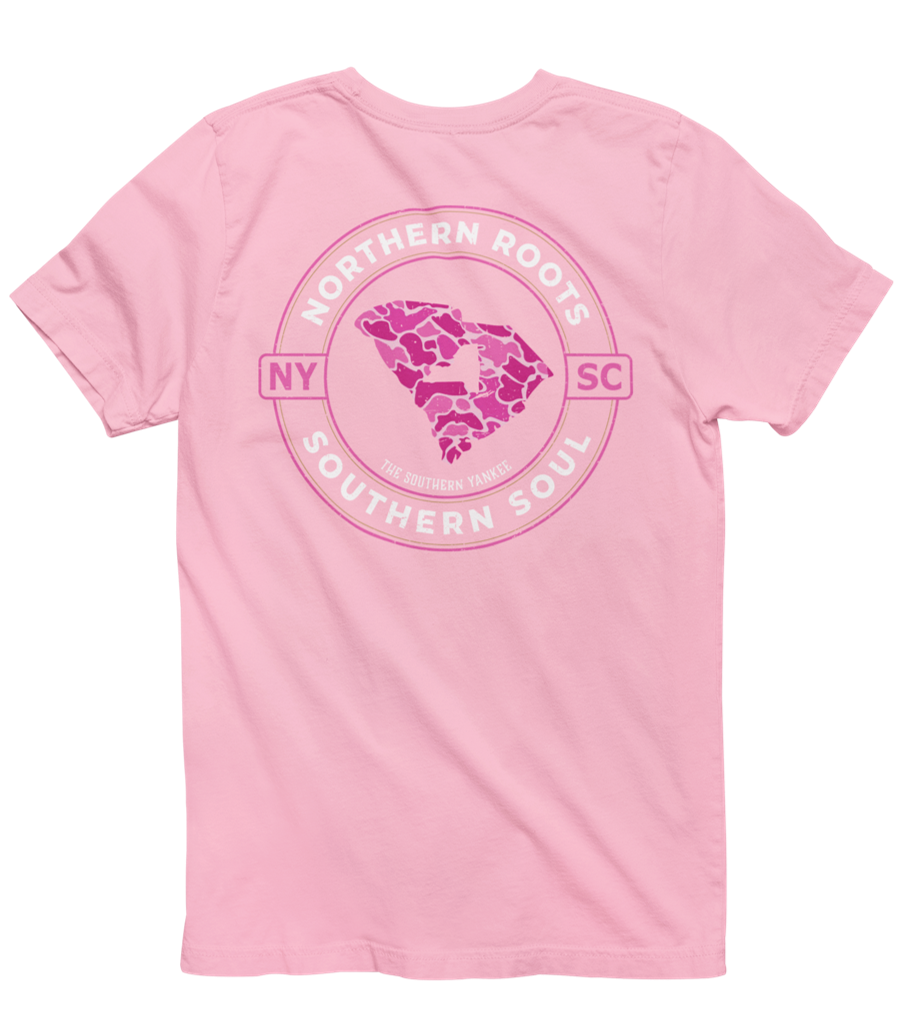 South Carolina with New York Roots Pink Camo Tee