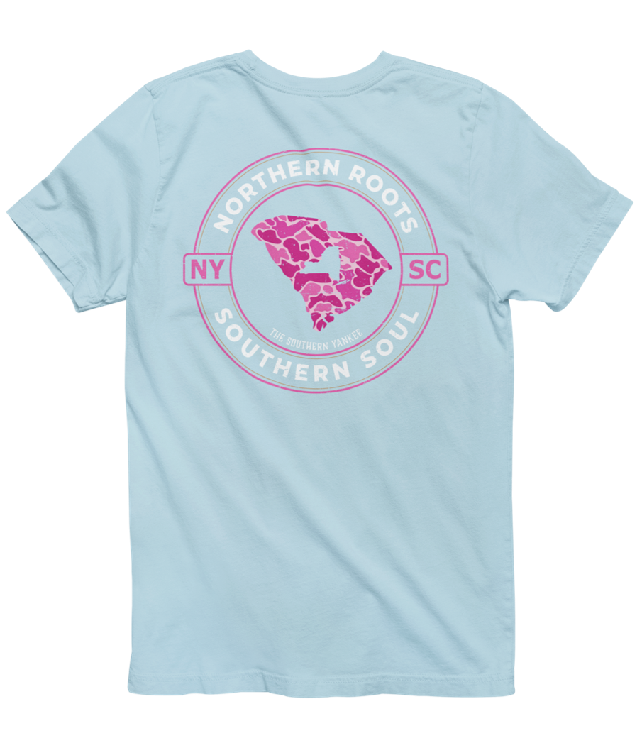 South Carolina with New York Roots Pink Camo Tee