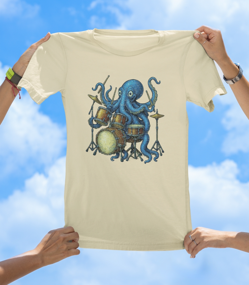 Octopus Art Drummer T-Shirt | Vintage-Style Sea Creature Music Tee - The Southern Yankee
