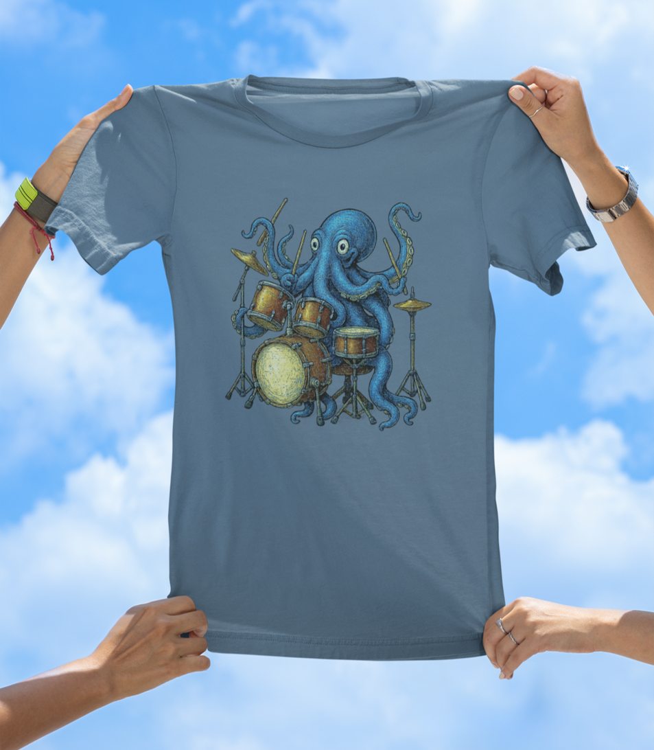 Octopus Art Drummer T-Shirt | Vintage-Style Sea Creature Music Tee - The Southern Yankee