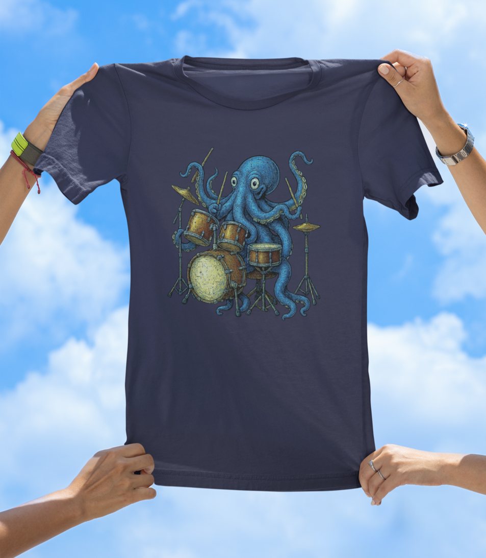 Octopus Art Drummer T-Shirt | Vintage-Style Sea Creature Music Tee - The Southern Yankee