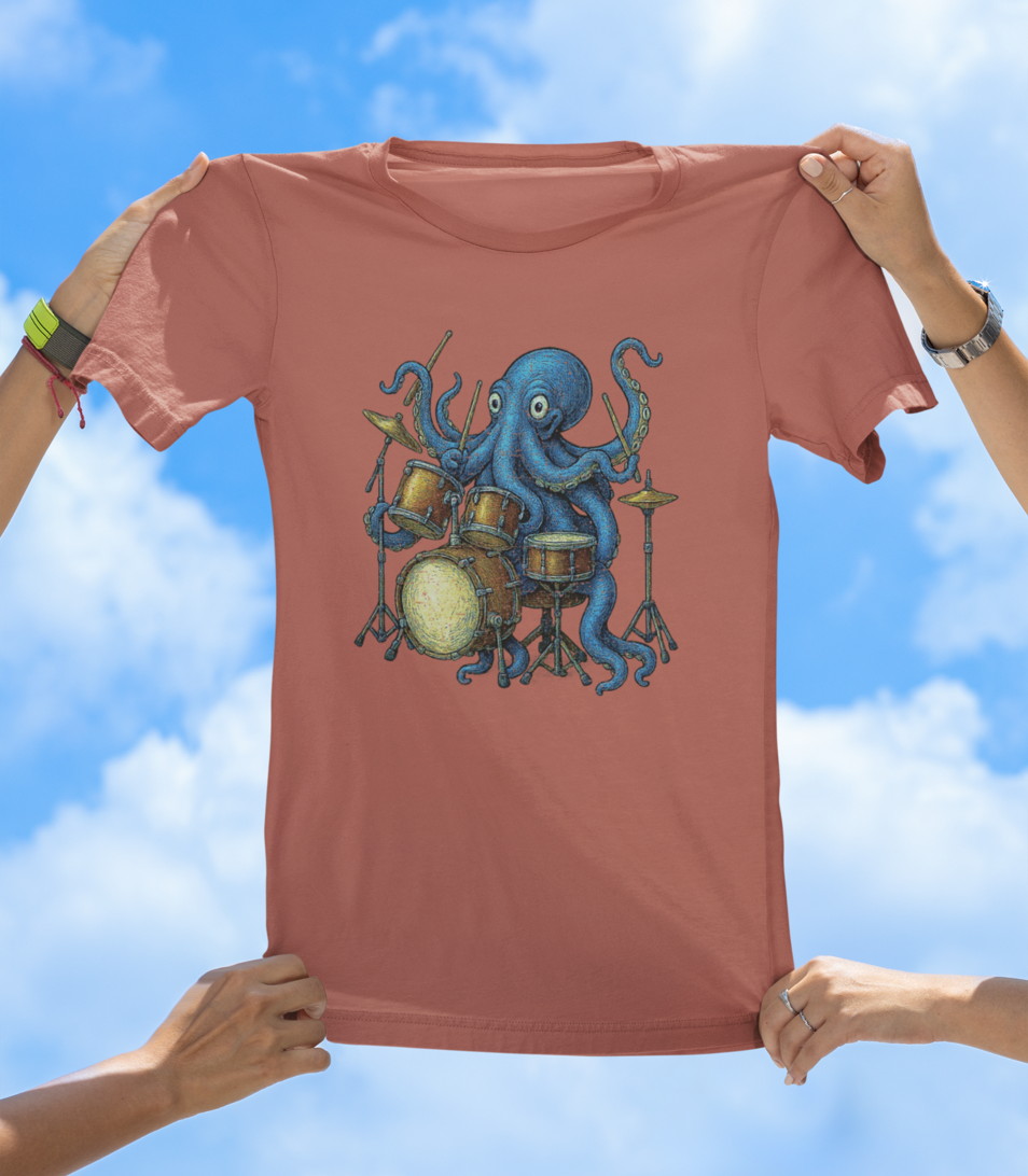 Octopus Art Drummer T-Shirt | Vintage-Style Sea Creature Music Tee - The Southern Yankee