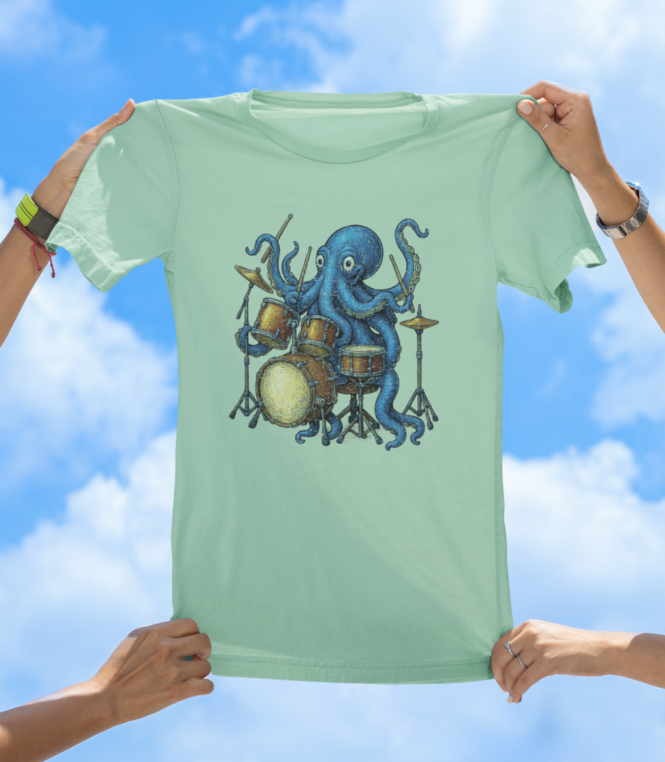 Octopus Art Drummer T-Shirt | Vintage-Style Sea Creature Music Tee - The Southern Yankee