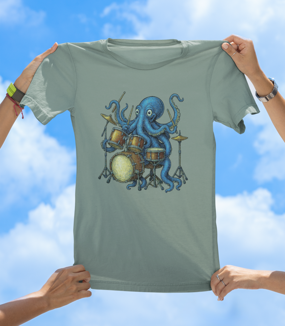 Octopus Art Drummer T-Shirt | Vintage-Style Sea Creature Music Tee - The Southern Yankee