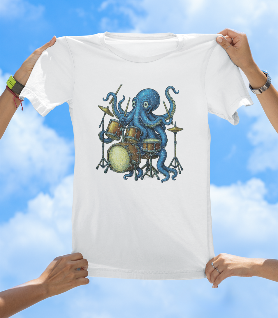 Octopus Art Drummer T-Shirt | Vintage-Style Sea Creature Music Tee - The Southern Yankee
