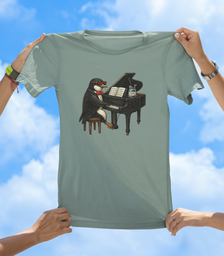 Penguin Playing Piano T-Shirt – Funny Music Lover Graphic Tee