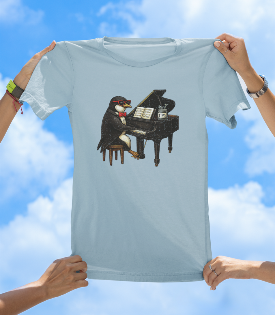 Penguin Playing Piano T-Shirt – Funny Music Lover Graphic Tee