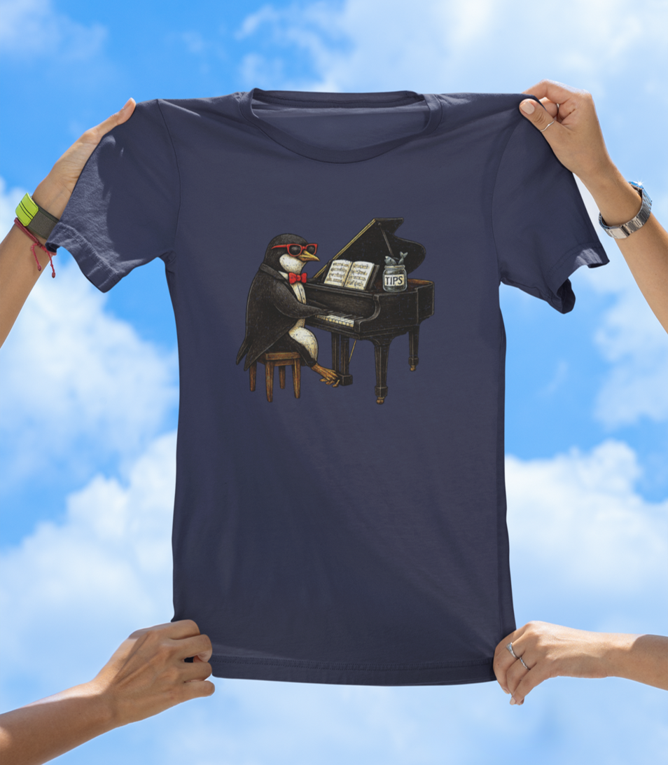 Penguin Playing Piano T-Shirt – Funny Music Lover Graphic Tee