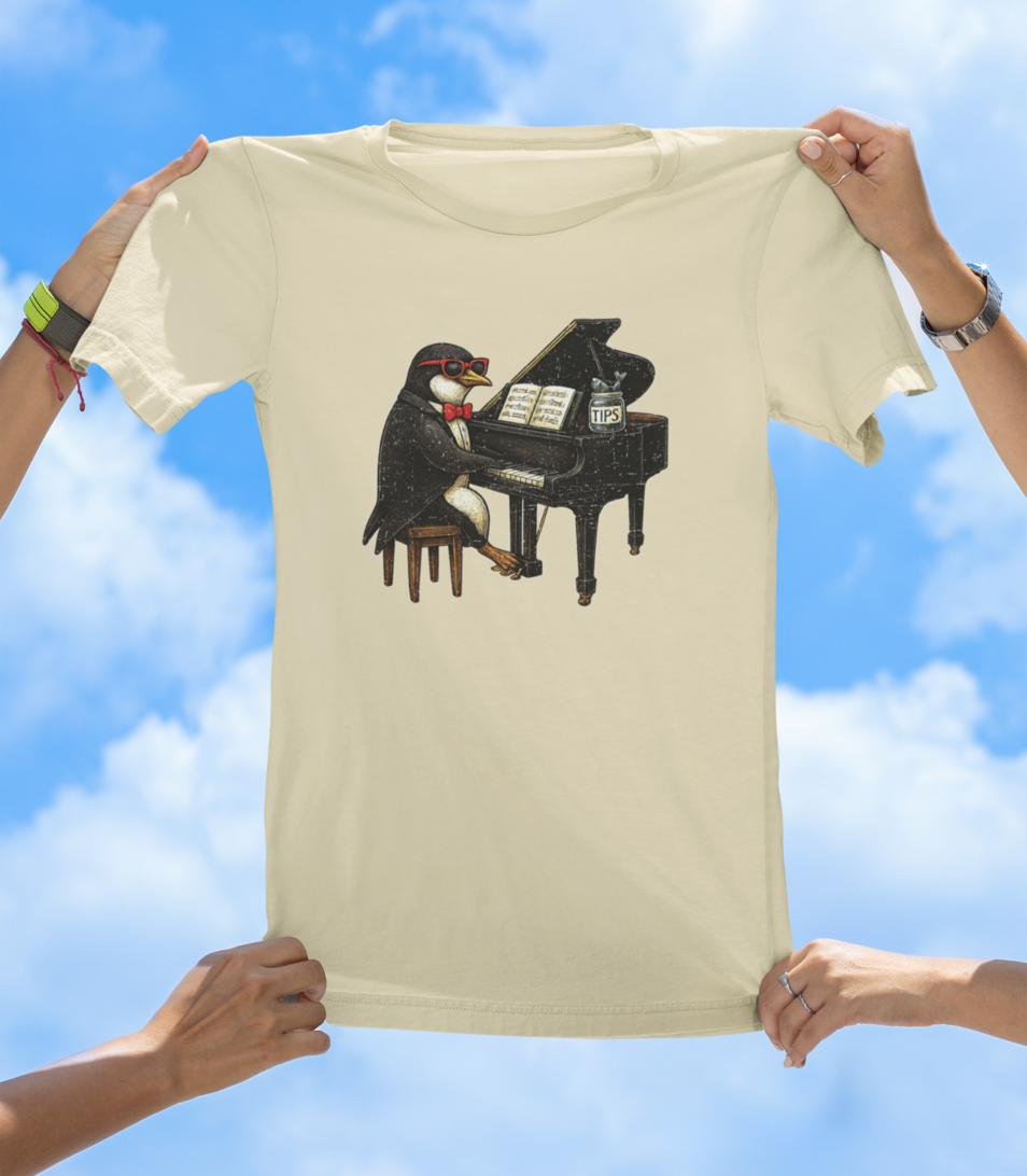 Penguin Playing Piano T-Shirt – Funny Music Lover Graphic Tee