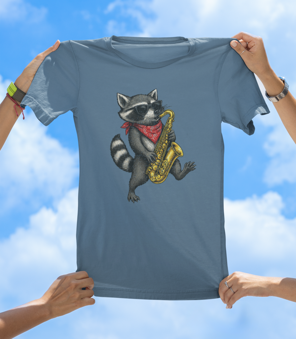 Raccoon Playing Saxophone T-Shirt | Cool Hand-Drawn Animal Jazz Tee - The Southern Yankee