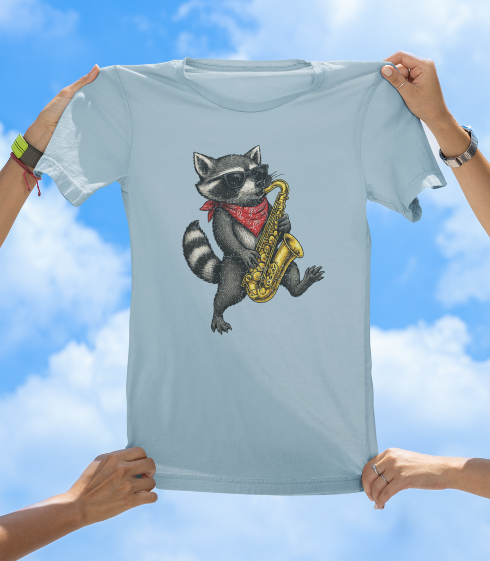 Raccoon Playing Saxophone T-Shirt | Cool Hand-Drawn Animal Jazz Tee - The Southern Yankee